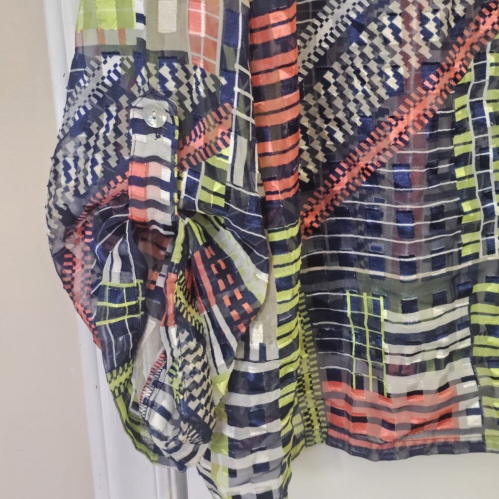 Ruby Rd Patchwork Abstract Print Sheer Button Up … - image 2